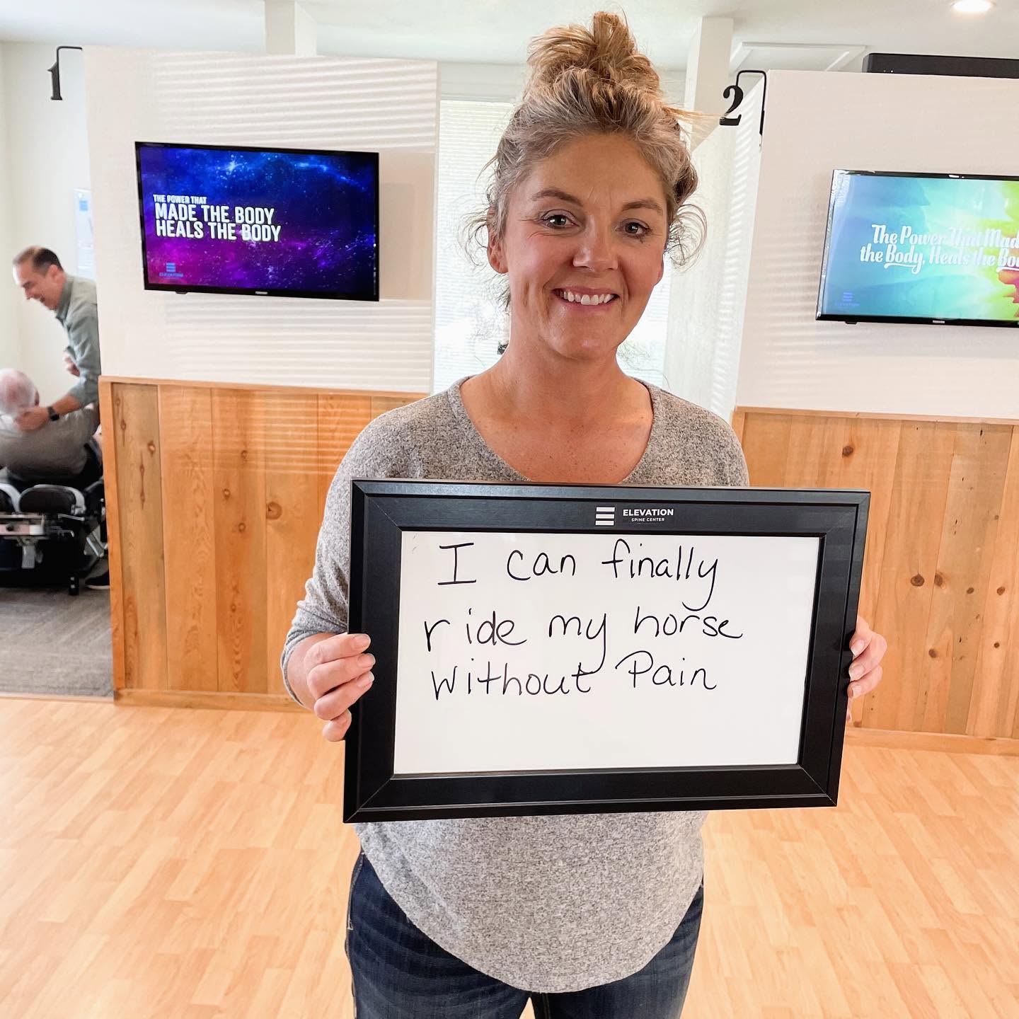 Bend patient — riding horse pain-free